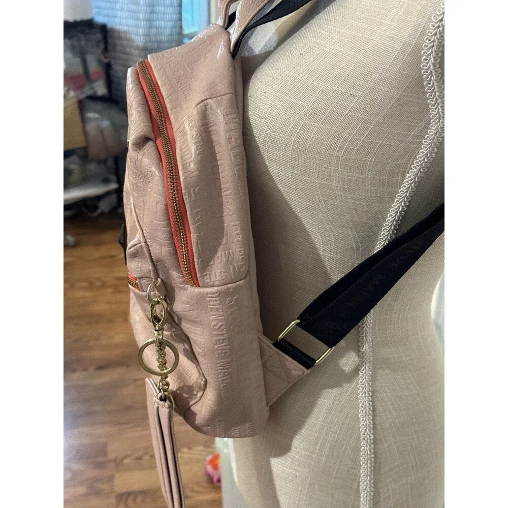 Steve Madden Bprep Blush Pink/Gold Embossed Faux Leather Backpack Purse 12
